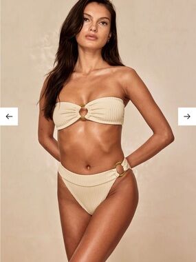 Monday Swimwear Beige Textured Ring Bikini Set - only worn once !